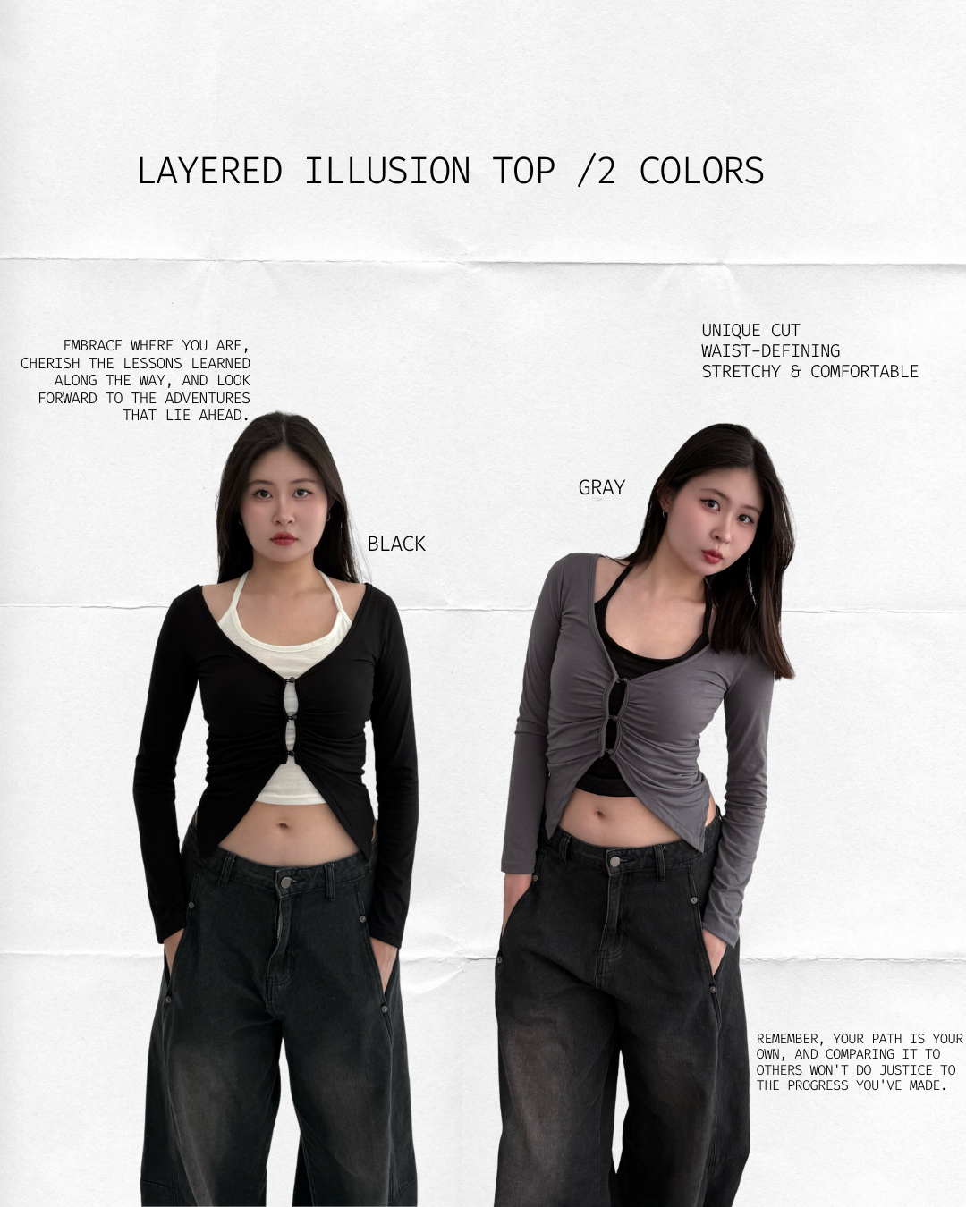 Layered Illusion Top 假兩件顯腰剪裁上衣